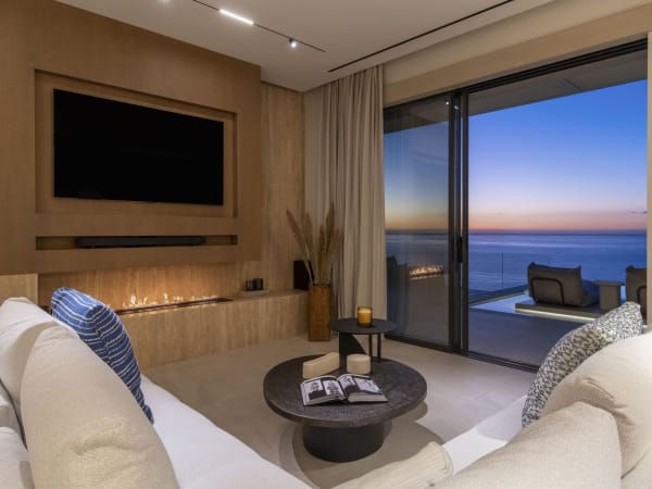 The open-plan living space with its sensational views out to sea.